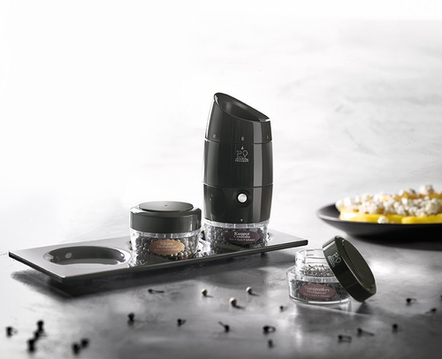 Набор Zanzibar: мельница для специй и 3 баночки с перцем, Peugeot, черный