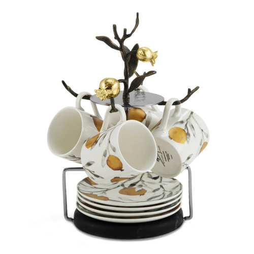 Набор кружек с блюдцами на подставке Michael Aram Гранат 9 предметов h 24 см, фарфор