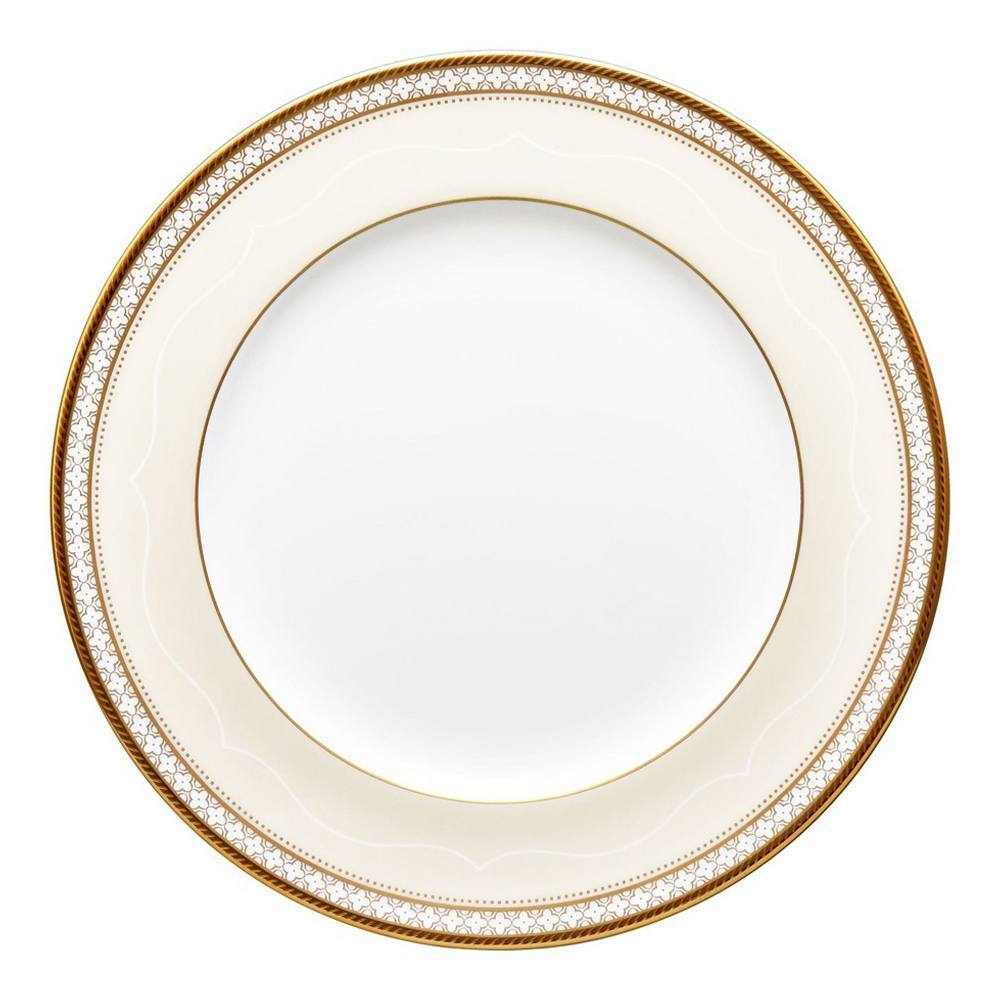 Тарелка закусочная Noritake Трефолио, золотой кант 22 см, фарфор костяной