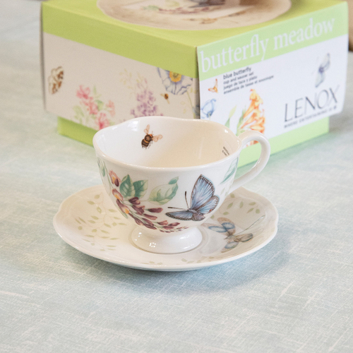 Чашка чайная с блюдцем 240 мл "Бабочка-Голубянка настоящая", Бабочки на лугу, Lenox