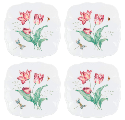 Набор из 4-х квадратных акцентных тарелок 23 см, LEN894308, Бабочки на лугу, Lenox