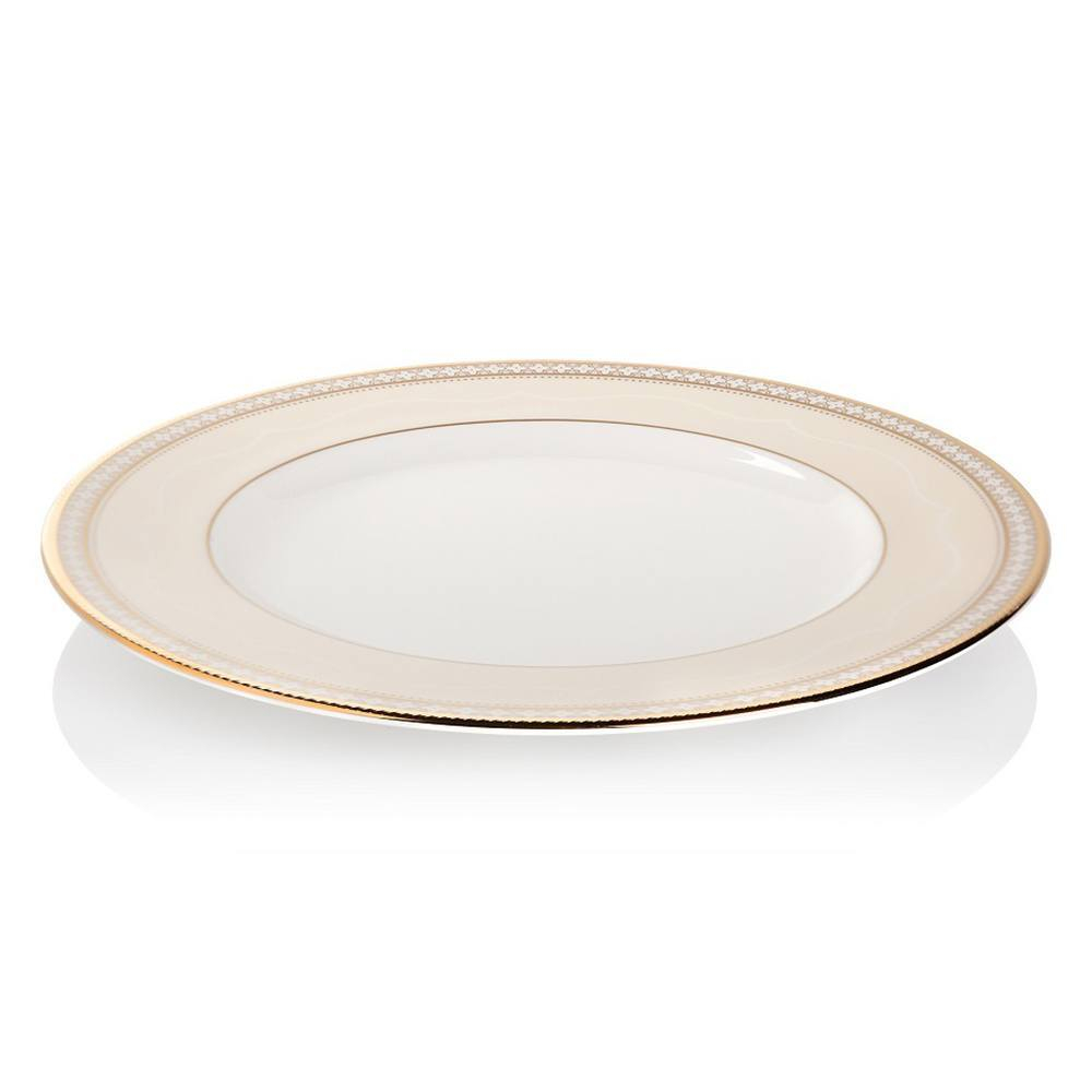 Тарелка закусочная Noritake Трефолио, золотой кант 22 см, фарфор костяной