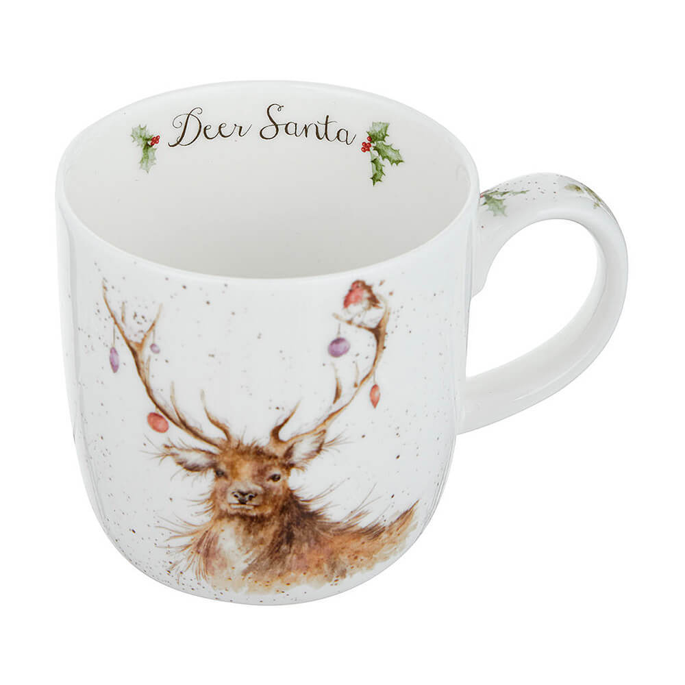 Фарфоровая кружка для чая и кофе с подставкой "Забавная фауна. Новогодний олень", 310 мл, Royal Worcester