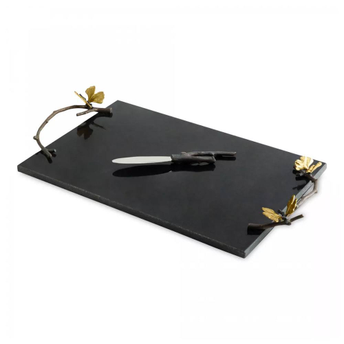 Доска для сыра с ножом Michael Aram Бабочки гинкго 47х25 см, гранит