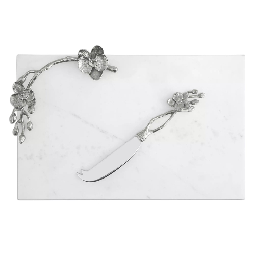 Доска для сыра с ножом Michael Aram Белая орхидея 32х21 см, мрамор, сталь, никелирование