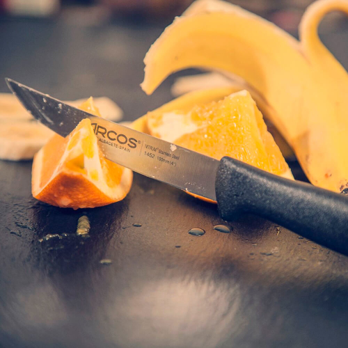 Нож для чистки овощей и фруктов 10,5 см, из прокатной высокоуглеродистой нержавеющей стали, пластиковая рукоять, черный, 145200, Menorca, Arcos