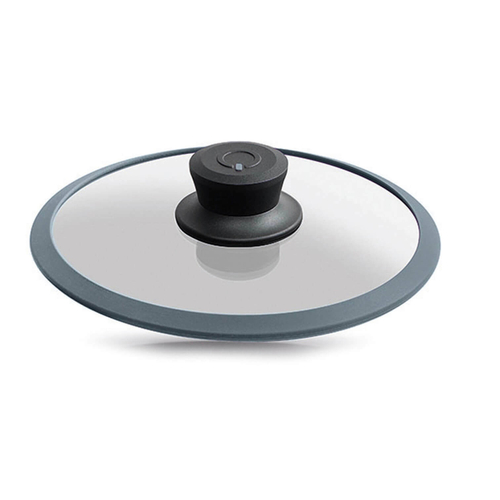 Стеклянная крышка 20 см, с ручкой и защитным силиконовым ободком, круглая, серый/прозрачный, 20-5g, Squality