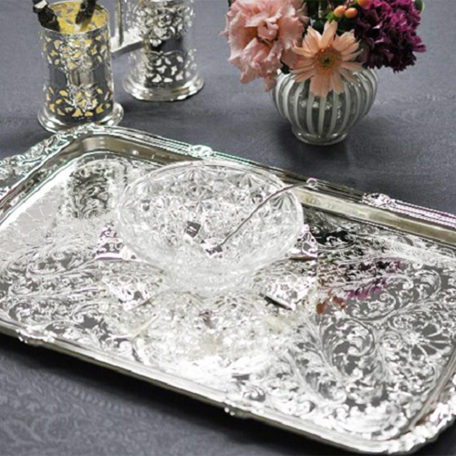 Поднос прямоугольный с ручками 41х25,5 см Queen Anne серебряный