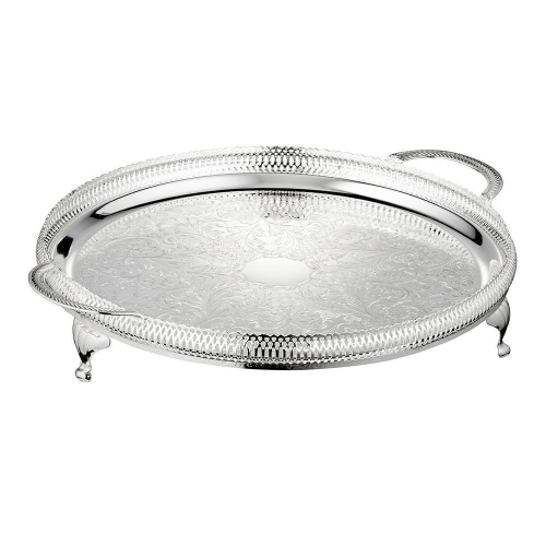 Поднос круглый с ручками на ножках 35 см Queen Anne серебряный QA-0/6392/L