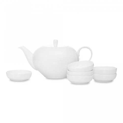 Набор чайный Narumi Белый декор 7 предметов, чайник 1,18 л, пиала 260 мл 6 шт, фарфор костяной